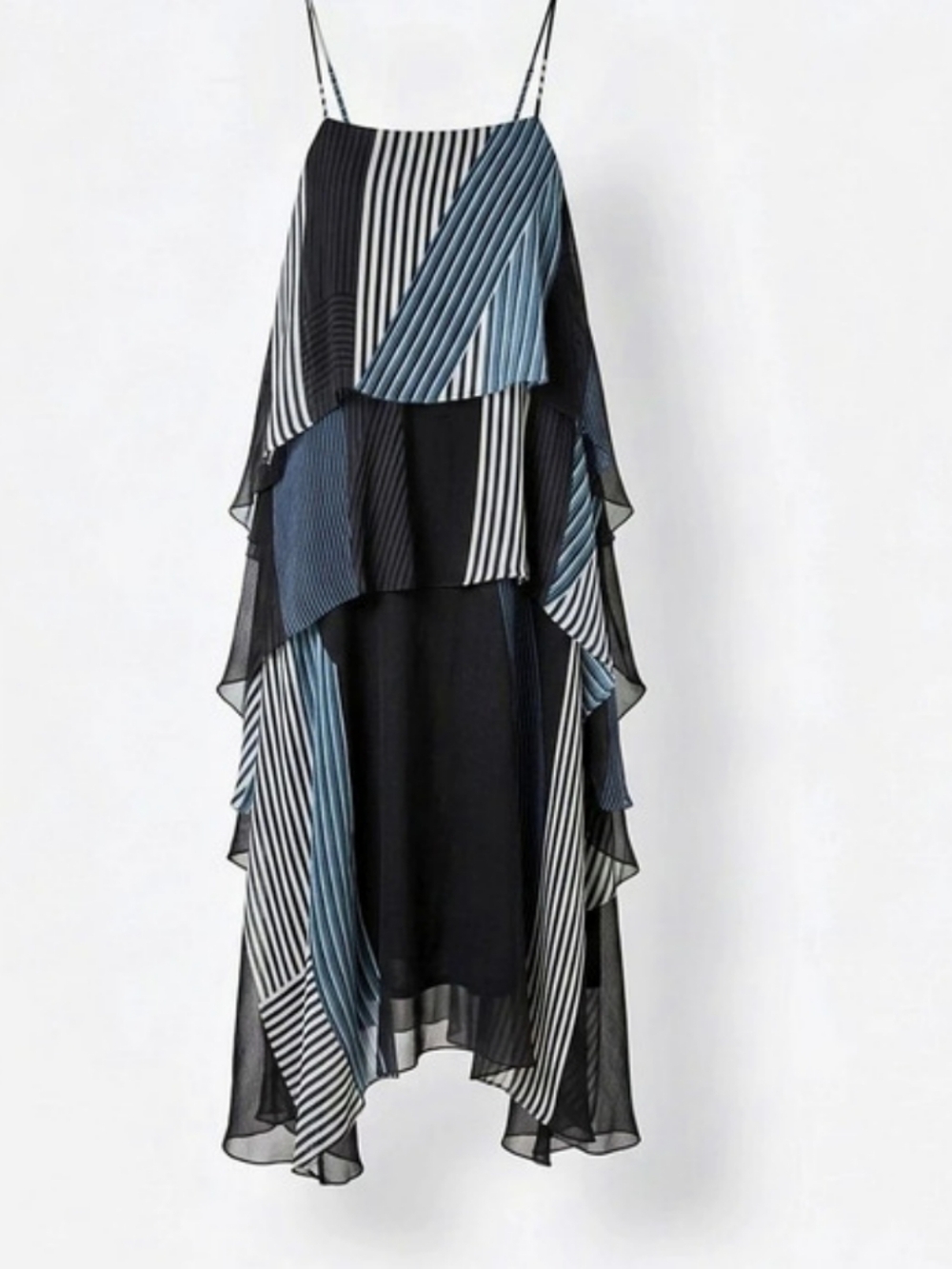 Jason Wu Striped Ruffle Mini Dress in Black & Blue Size 0 Like New